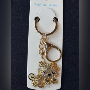 Mint BAG CHARM Sparkly Sleeping Kitty Cat  Keychain/Purse Charm Champagne